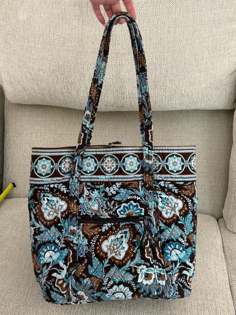 CUTE Vera Bradley Turquoise and Brown Floral Quilted Tote - Picture 2 of 4